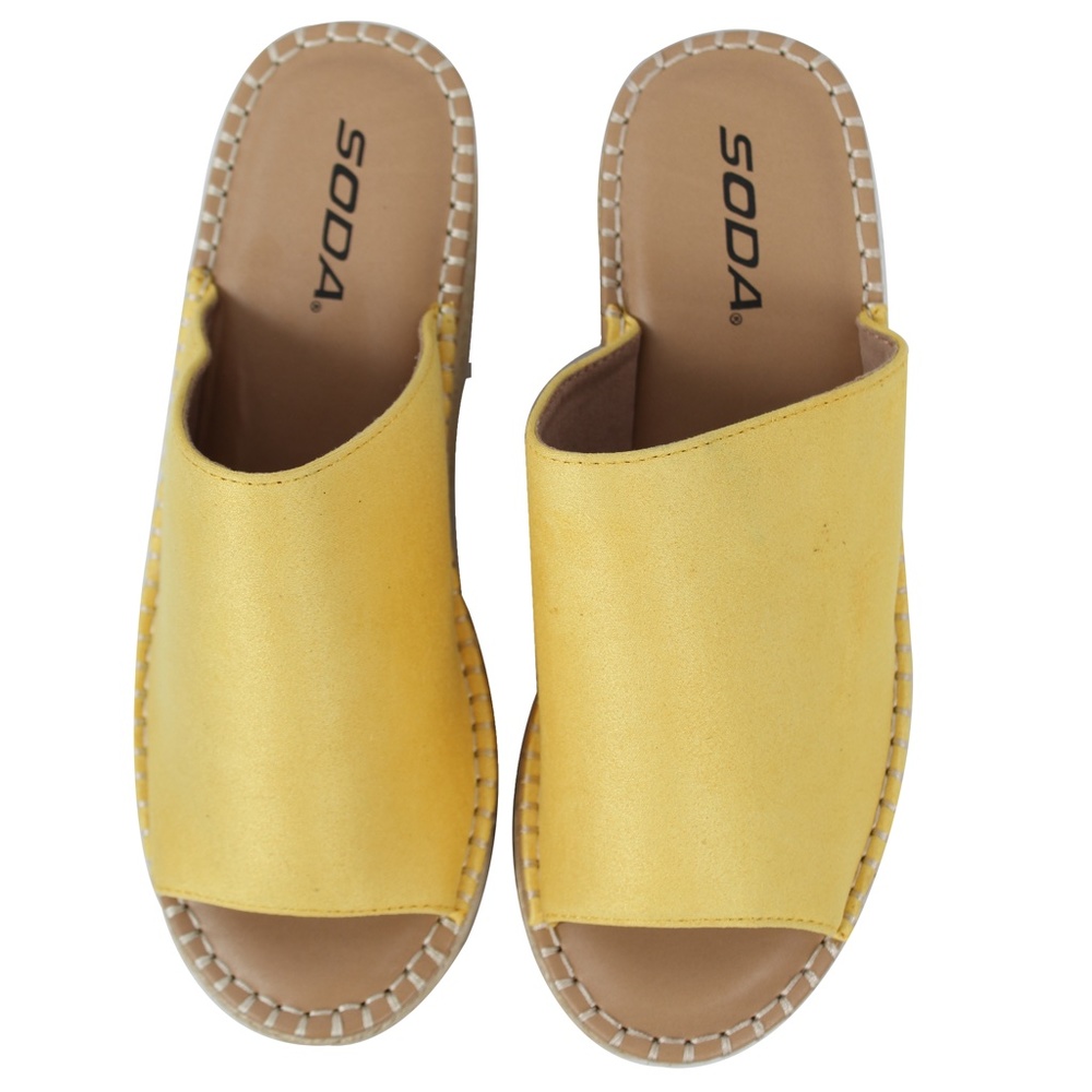 Yellow Faux Suede Open Toe Espadrille Platform Wed - Picture 4 of 5
